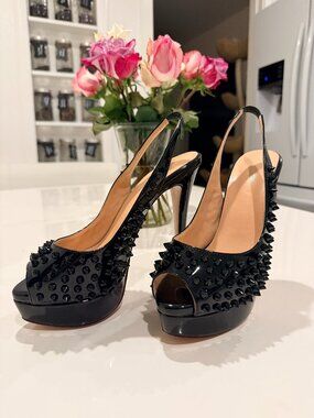 Black Shiny Studded Stiletto High Heels